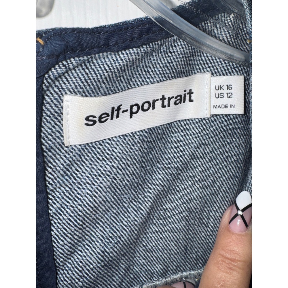 Self-Portrait Skater Denim Mini Dress  Button Fit Flare US‎ 12 UK 16 - Picture 8 of 10